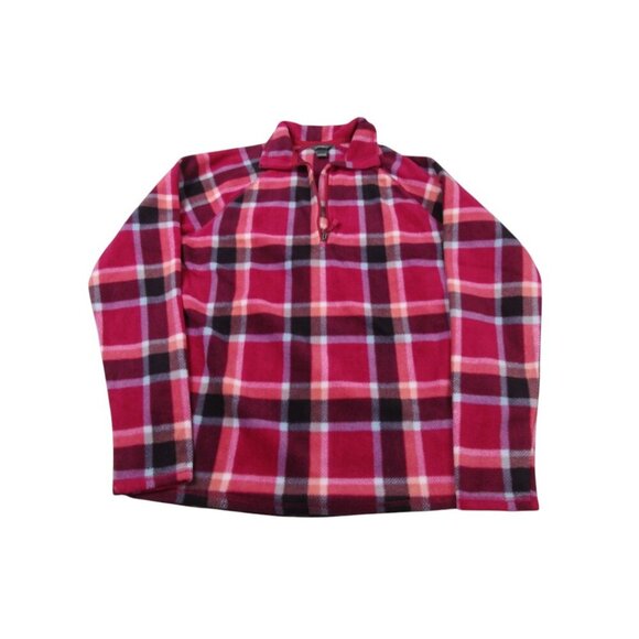 Eddie Bauer Fleece Jacket Womens‎ Small Dark Berry Red Plaid Long Sleeve 1/4 Zip - Picture 1 of 9